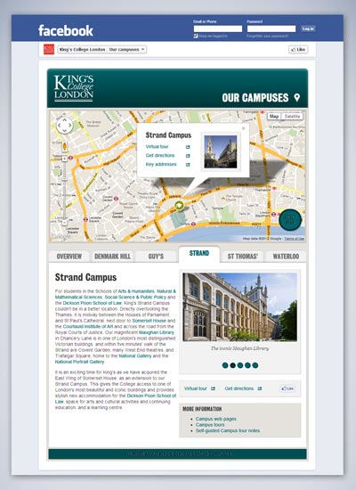 King's College London Facebook page apps